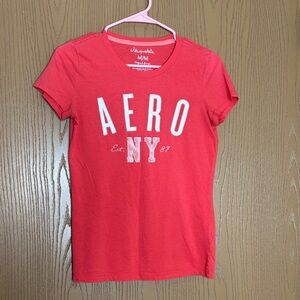 Aeropostale Vibrant Red Tee with White and Pink Accents